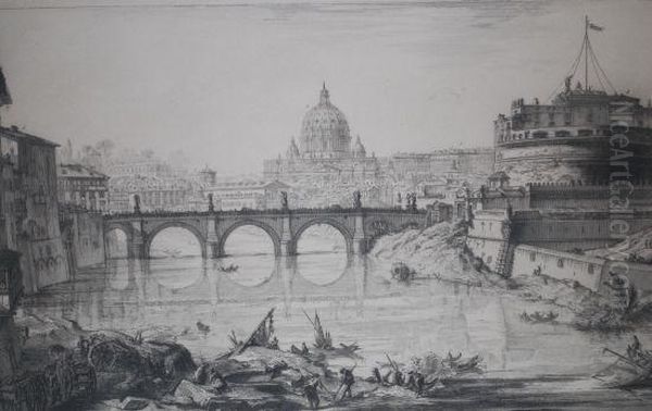 Veduta Del Ponte E Castello Sant'angelo Oil Painting by Giovanni Battista Piranesi