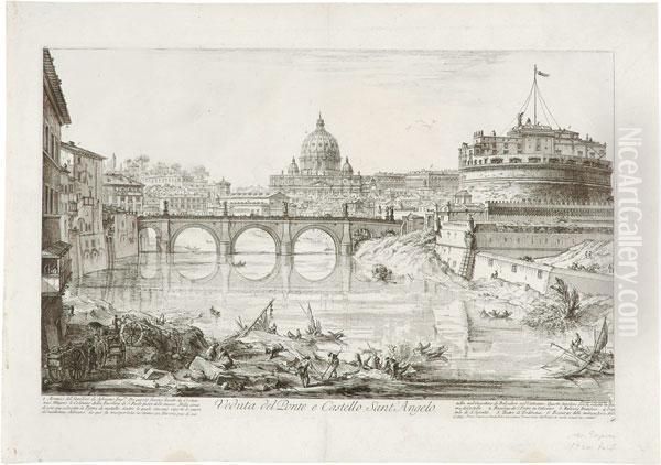 Veduta Del Ponte E Castello Sant'angelo Oil Painting by Giovanni Battista Piranesi