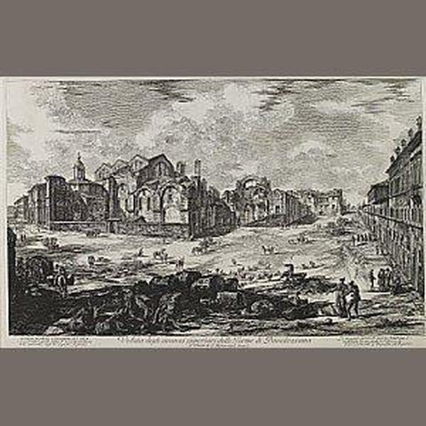 Veduta Degli Avanzi Superiori Delle Terme Di Diocleziano..., From Vedute Di Roma Oil Painting by Giovanni Battista Piranesi