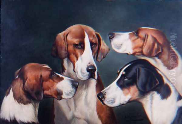 Heads of Hounds, 1914 Oil Painting by John Arnold Wheeler