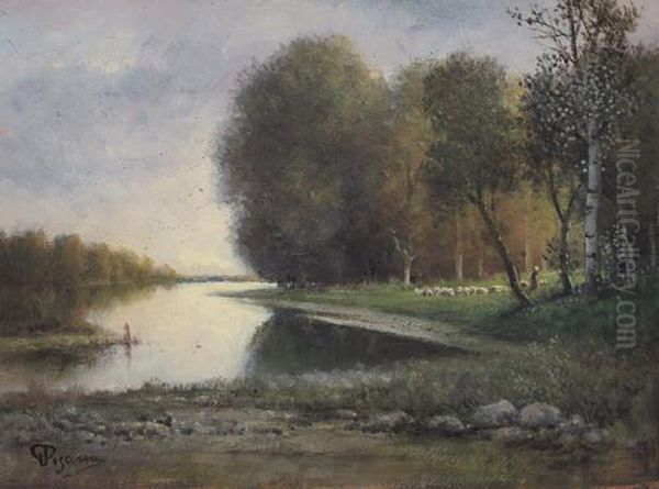 Gregge Lungo Il Fiume Oil Painting by Giovanni Pisano