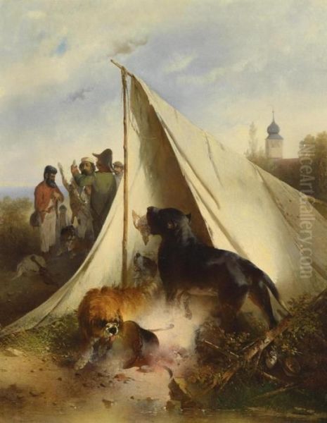 After The Hunt Oil Painting by Carl Pischinger