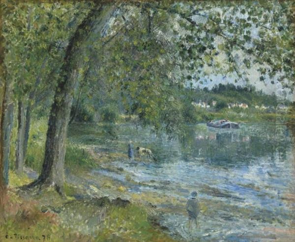 Bords De L'oise A Auvers-sur-oise Oil Painting by Camille Pissarro