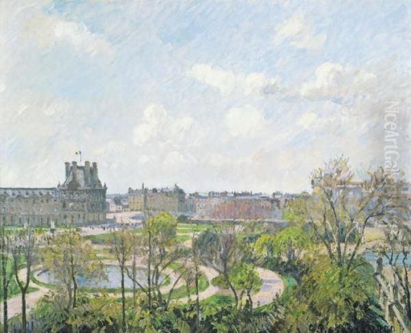 Le Jardin Des Tuileries Et Le Pavillon De Flore, Matin, Printemps Oil Painting by Camille Pissarro