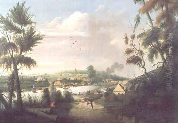 A direct north general view of Sydney Cove, 1794 Oil Painting by Thomas Watling