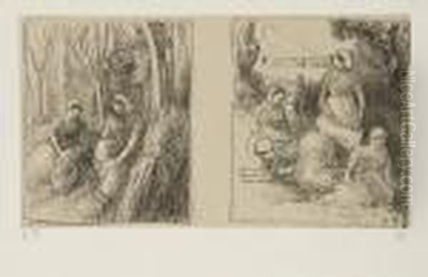 Deux Femmes Assises Dans Les Bois, Ou Bucheronnes Oil Painting by Camille Pissarro