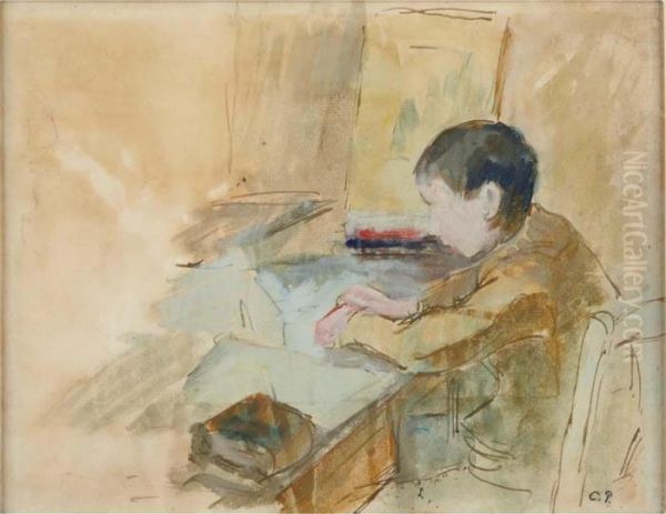 Youth At A Desk (the Artist's Son) Oil Painting by Camille Pissarro