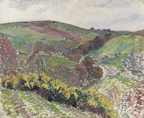 Rolling Landscape, East Sussex Oil Painting by Lucien Pissarro