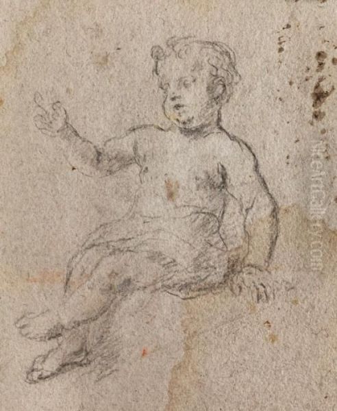 Studie Eines Sitzenden Putto Mit Lendentuch Und Erhobener Rechter Hand Oil Painting by Giovanni Battista Pittoni the younger