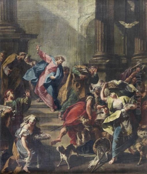 Christ Driving The Moneylenders From The Temple Oil Painting by Giovanni Battista Pittoni the younger