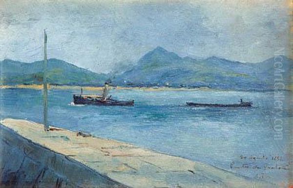 Puerto De Santona Oil Painting by Cecilio Pla Y Gallardo