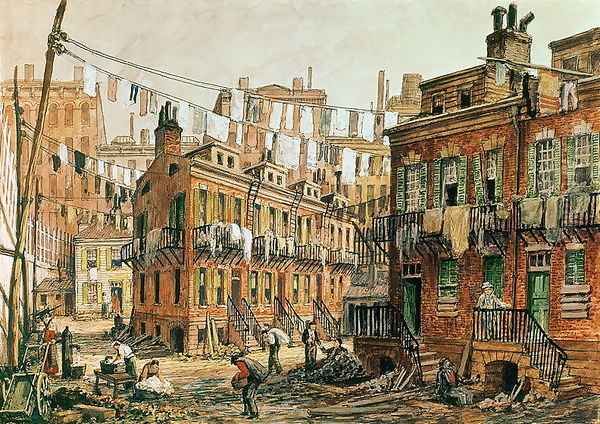 Sketch of Baxter Street, New York, 1880s Oil Painting by Charles W. Witham