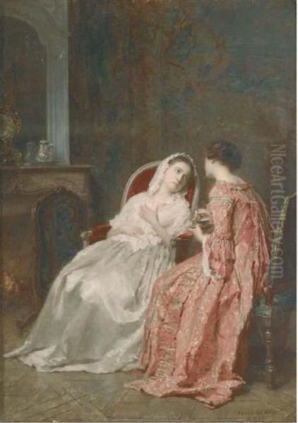 Conversation Over A Cup Of Tea Oil Painting by Antoine Emile Plassan