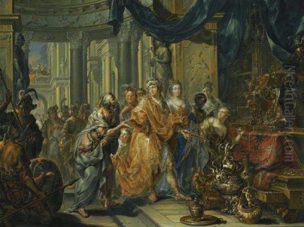 Croesus And Solon Oil Painting by Johann Georg Platzer