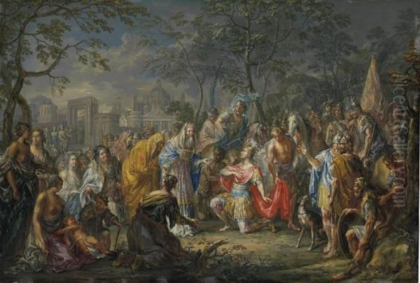 Alexander The Great Receiving Keys Of Babylon Oil Painting by Johann Georg Platzer