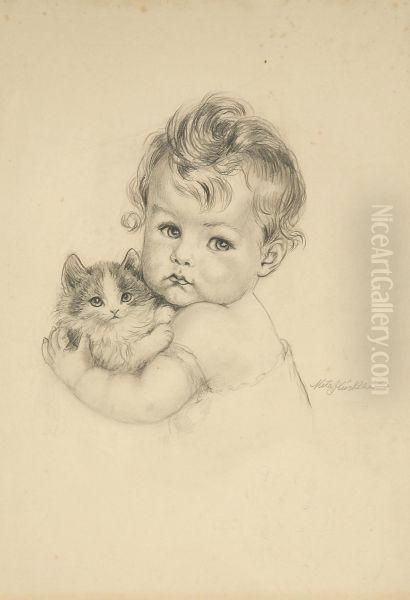 Kind Mit Katze Oil Painting by Meta Pluckebaum