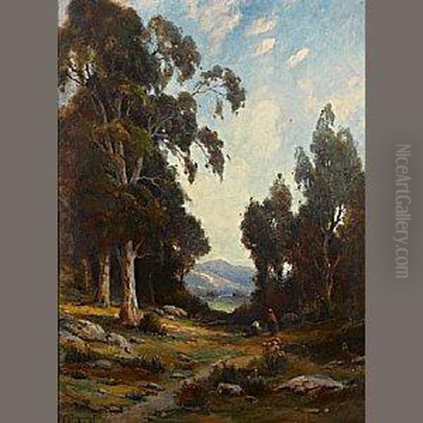 Two Figures In A Forest Clearing Oil Painting by Alexis Matthew Podchernikoff