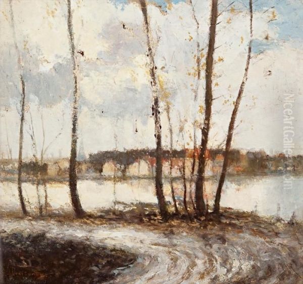 Autumn Landscape (in The Outskirts Of Paris) Oil Painting by Ivan Pavlovich Pokhitonov