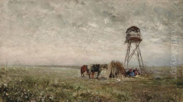 Cosaques Sous La Tour De Guet A La Frontiere Du Caucase Oil Painting by Ivan Pavlovich Pokhitonov