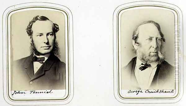 Portraits of Sir John Tenniel (1820-1914) and George Cruikshank (1792-1878) c.1860 Oil Painting by J.C. Watkins