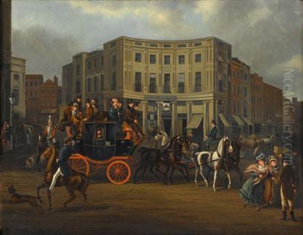 The Brighton-london Royal Mail Coach Passing Regent Circus Oil Painting by James Pollard