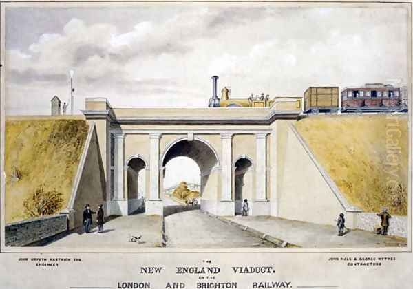 The New England Viaduct on the London & Brighton Railway, 1857 Oil Painting by O. Warne