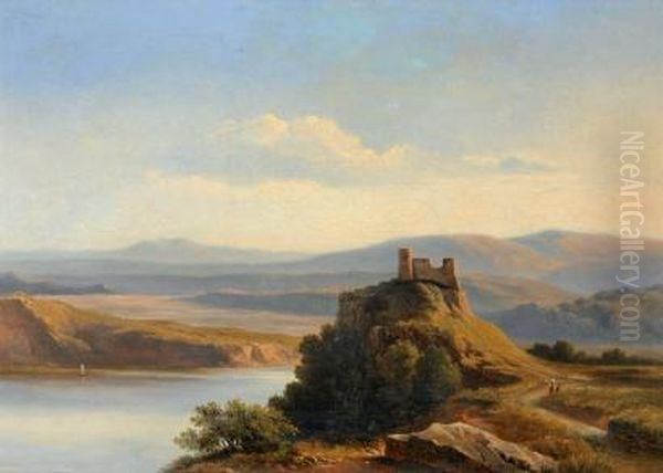 Un Chateau En Ruines Oil Painting by Antoine Ponthus-Cinier