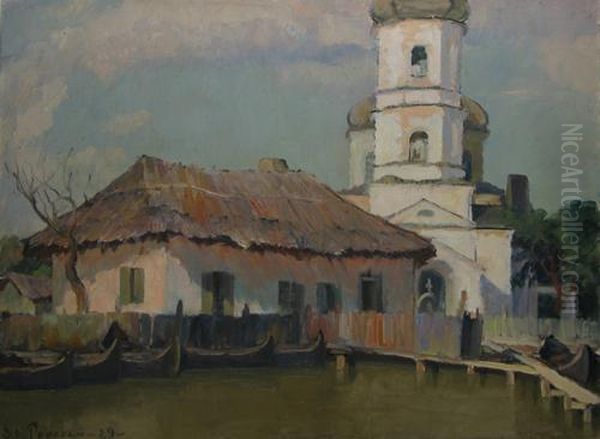 Biserica In Vlcov Oil Painting by Stefan Popescu