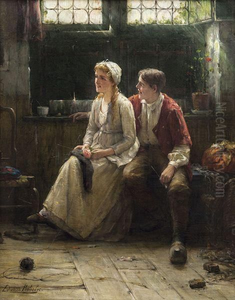 Les Amoureux Oil Painting by Edward Antoon Portielje