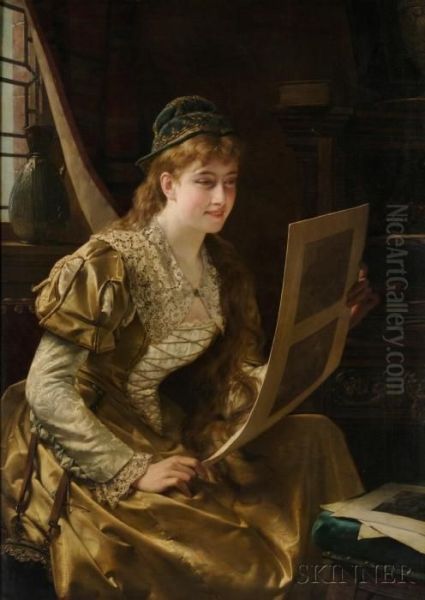 Dame Met Gouden Kleding Oil Painting by Jan Frederik Pieter Portielje