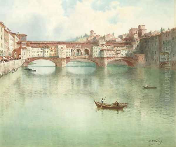 The Ponte Vecchio on the River Arno, Florence Oil Painting by Henry B. Wimbush