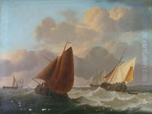 Shipping In A Stiff Breeze Off The Dutch Coast Oil Painting by Charles Martin Powell