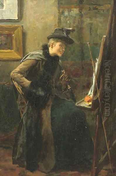 Girl in an atelier Oil Painting by Ernest Sigismund Witkamp