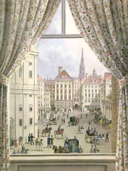 View of the Freyung, Vienna, 1825 Oil Painting by Friedrich Wigand