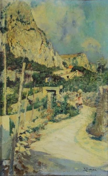 Strada Di Anacapri Oil Painting by Attilio Pratella