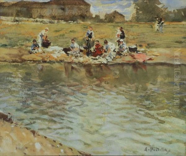 Sul Fiume Oil Painting by Attilio Pratella