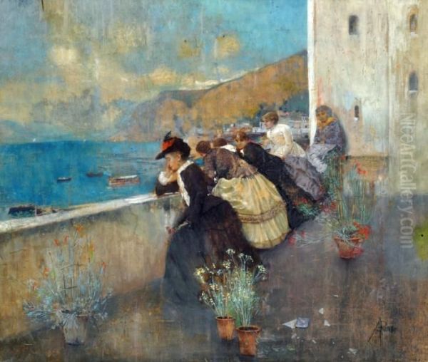 Donne In Terrazza Oil Painting by Attilio Pratella