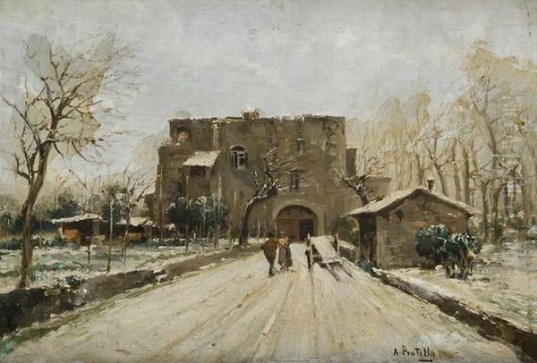 Caseggiati Nel Paesaggio Innevato by Attilio Pratella