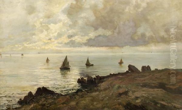 Fishing Boat In A Bay In Naples Oil Painting by Attilio Pratella