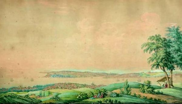 Vue Animee D'istanbul, Prise Des Hauteurs De Besiktas, De L'autre Cote Oil Painting by Michel Francois Preaulx