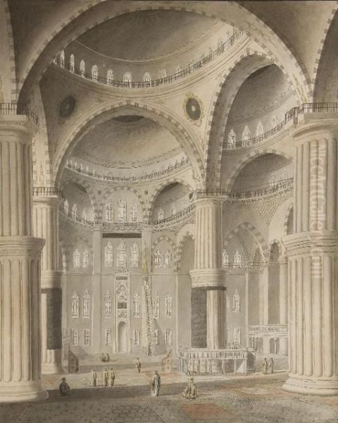 Vue Interieure De La Mosquee Du Sultan Ahmed I Oil Painting by Michel Francois Preaulx