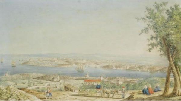 The Besiktas Heights With Selimiye Barracks In The Distance Oil Painting by Michel Francois Preaulx