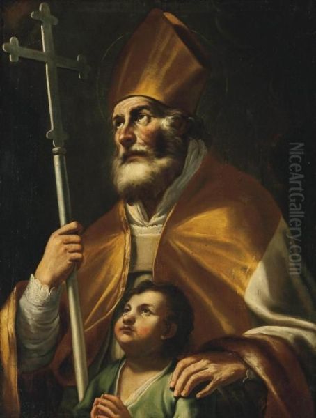 Saint Blaise And A Boy Praying Oil Painting by Mattia Preti