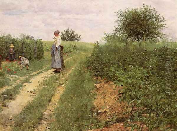 Picking Flowers I Oil Painting by Erik Theodor Werenskiold