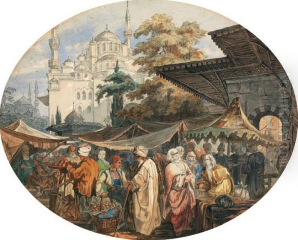 Scene De Marche A Constantinople Oil Painting by Amadeo Preziosi