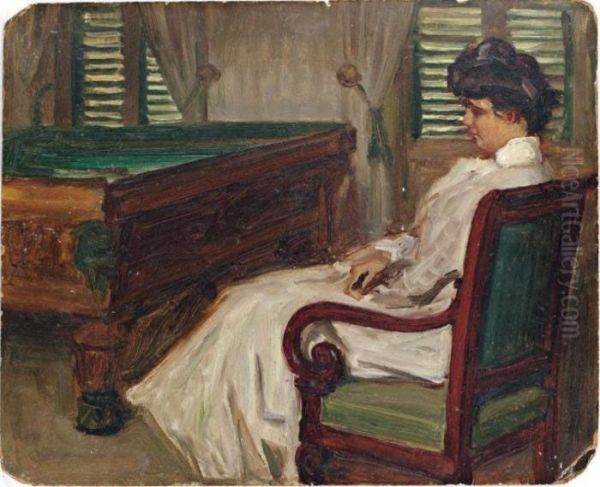 Femme Assise Au Salon De Billard Oil Painting by Rene Xavier Francois Prinet