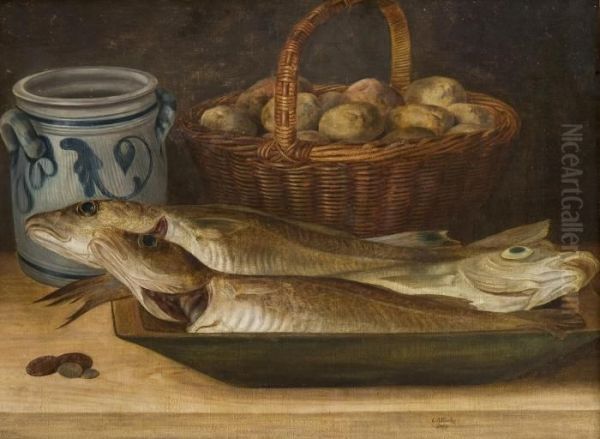 Stilleben Med Fisk Oil Painting by Christian August Printz