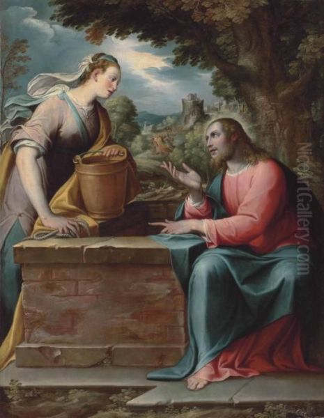 Christ And The Woman Of Samaria Oil Painting by Camillo Procaccini