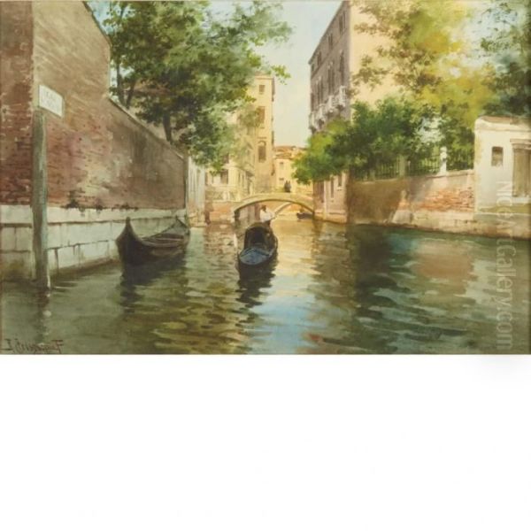 Gondolier In A Shady Venetian Canal Oil Painting by Alberto Prosdocimi