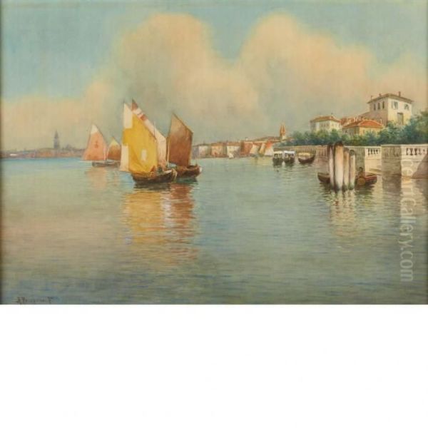 Fishing Boats On The Guidecca, Venice Oil Painting by Alberto Prosdocimi